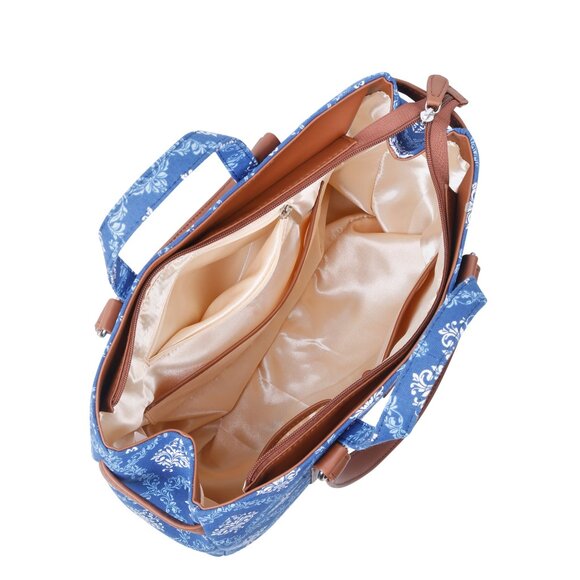 Ladies Blue Print Shoulder Tote Bag – Hand Crafted Fabric Satchel Handbags Purse - Picture 5 of 10